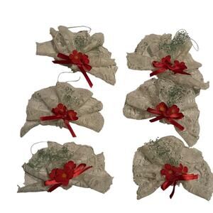 White Lace Fan Victorian Style VTG Ornaments (6) Christmas Holiday + Gift Box‎